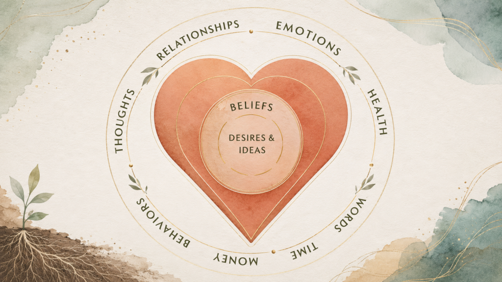 Heartview framework illustrating eight signs of spiritual health surrounding the beliefs, desires, and ideas that shape the inner life.